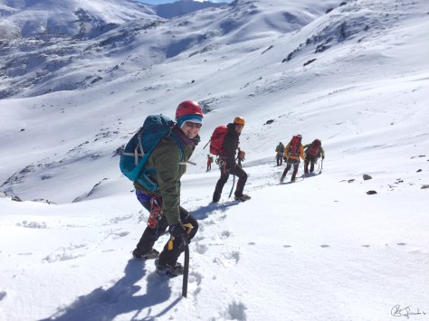 Durante la práctica de crampones.