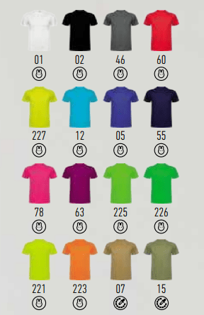 Gama de Colores Camisetas Hombres y Niños.